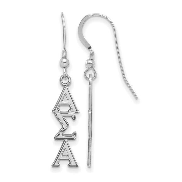 Sterling Silver Alpha Sigma Alpha Dangle Medium Earrings - Picture 1 of 4